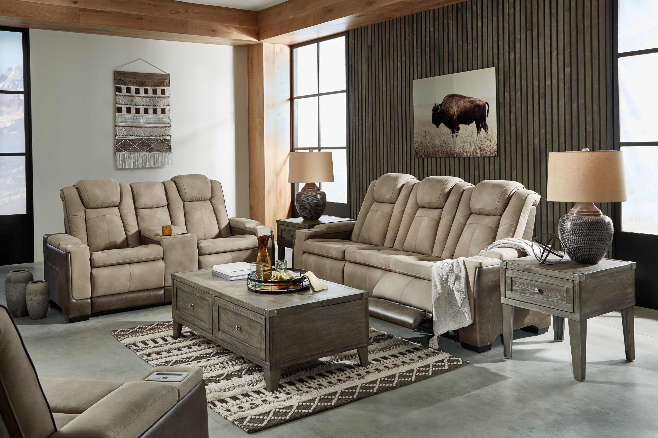 Next-Gen Durapella - 3 Pc. - Power Sofa, Loveseat, Recliner - Sand