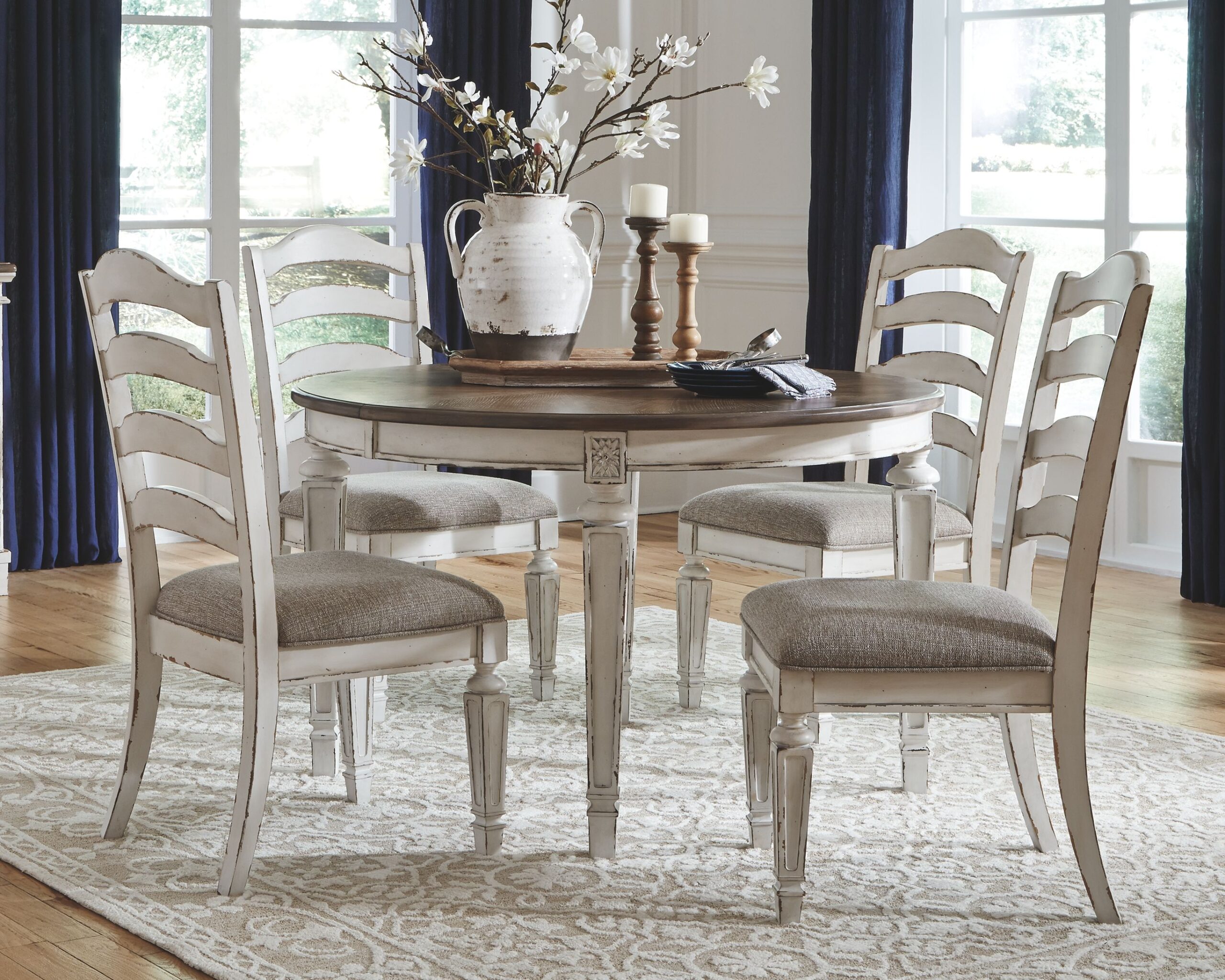 Realyn - 5 Pc. - Extension Table, 4 Ladderback Side Chairs - White