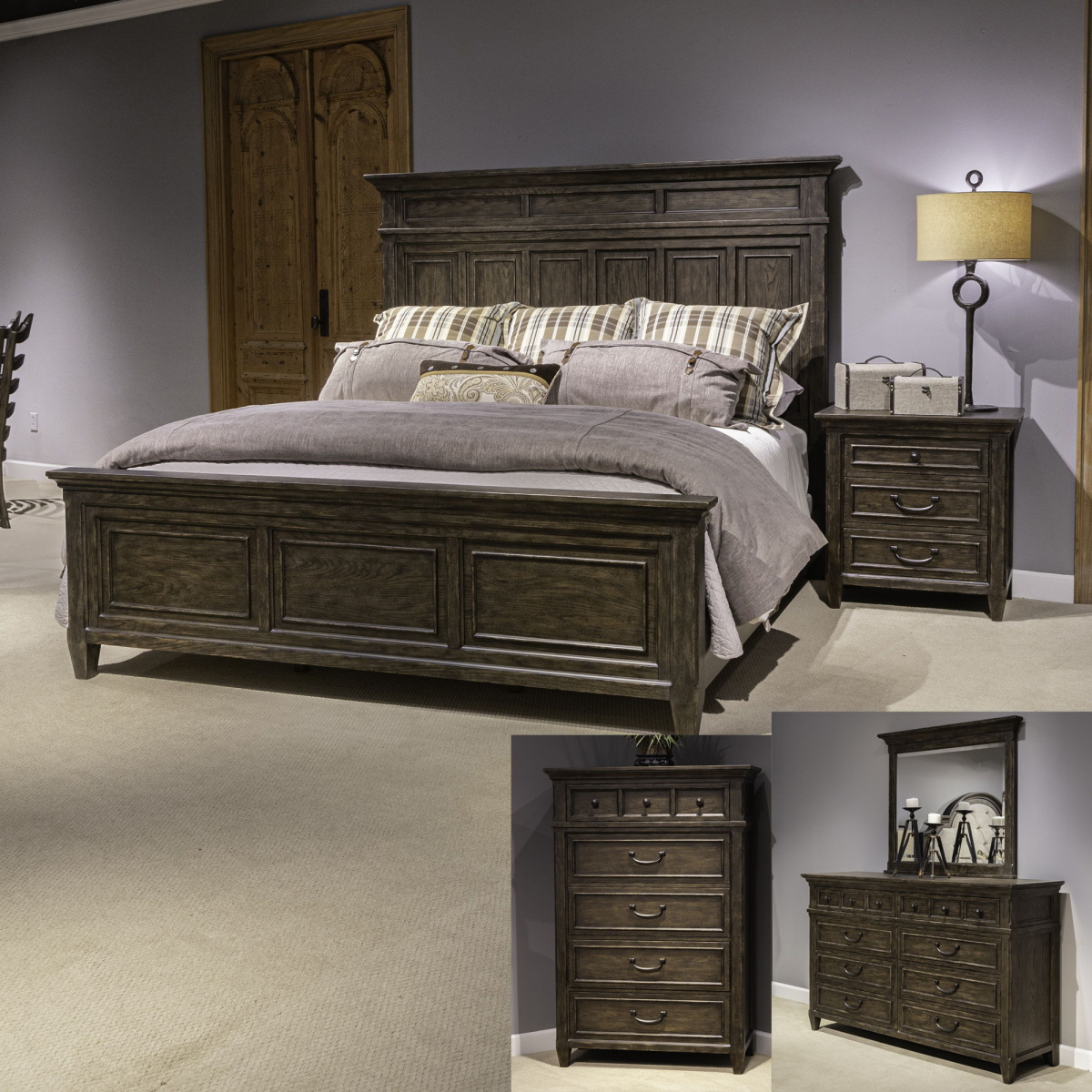 ac3361a49a232736d1044ee2a82debca Paradise Valley - 5 Piece Bedroom Set (King Panel Bed, Dresser & Mirror, Chest, Nightstand) - Dark Brown - Image 1