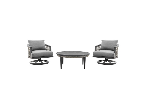 Zella – 3 Piece Outdoor Patio Swivel Seating Set – Light Gray Outdoor Sets Direct Express