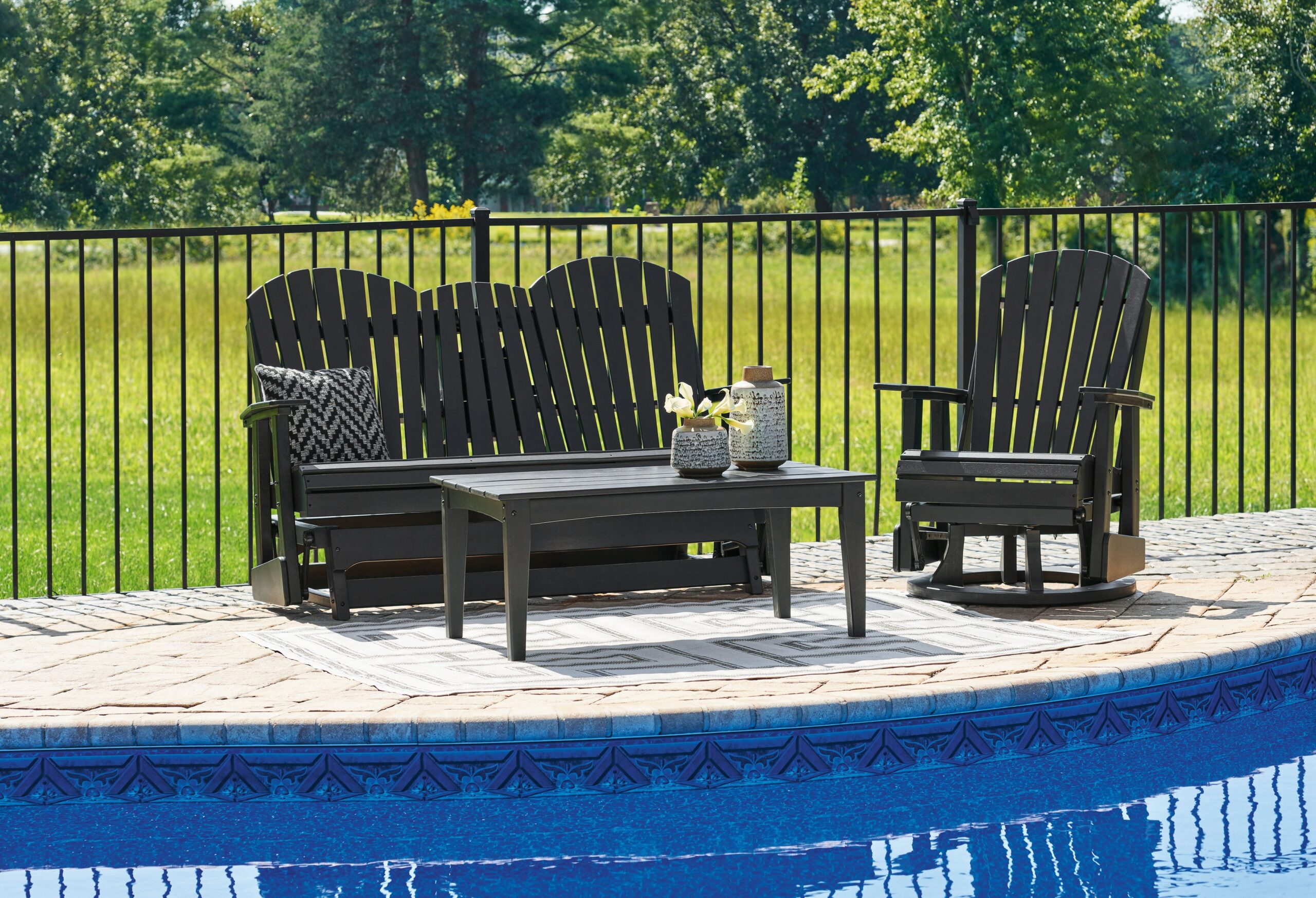 Hyland Wave - 3 Pc. - Glider Loveseat, Swivel Glider Chair, Cocktail Table - Black