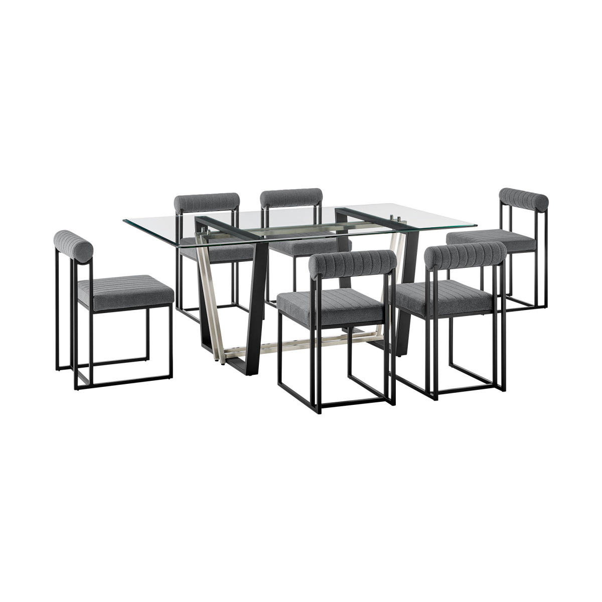 Kai Anastasia – 7 Piece Rectangular Glass Dining Table Set – Matte Black / Anchor Gray Dining Sets Direct Express 19