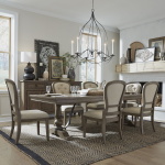 Americana Farmhouse - 7 Piece Trestle Table Set - Light Brown & Beige