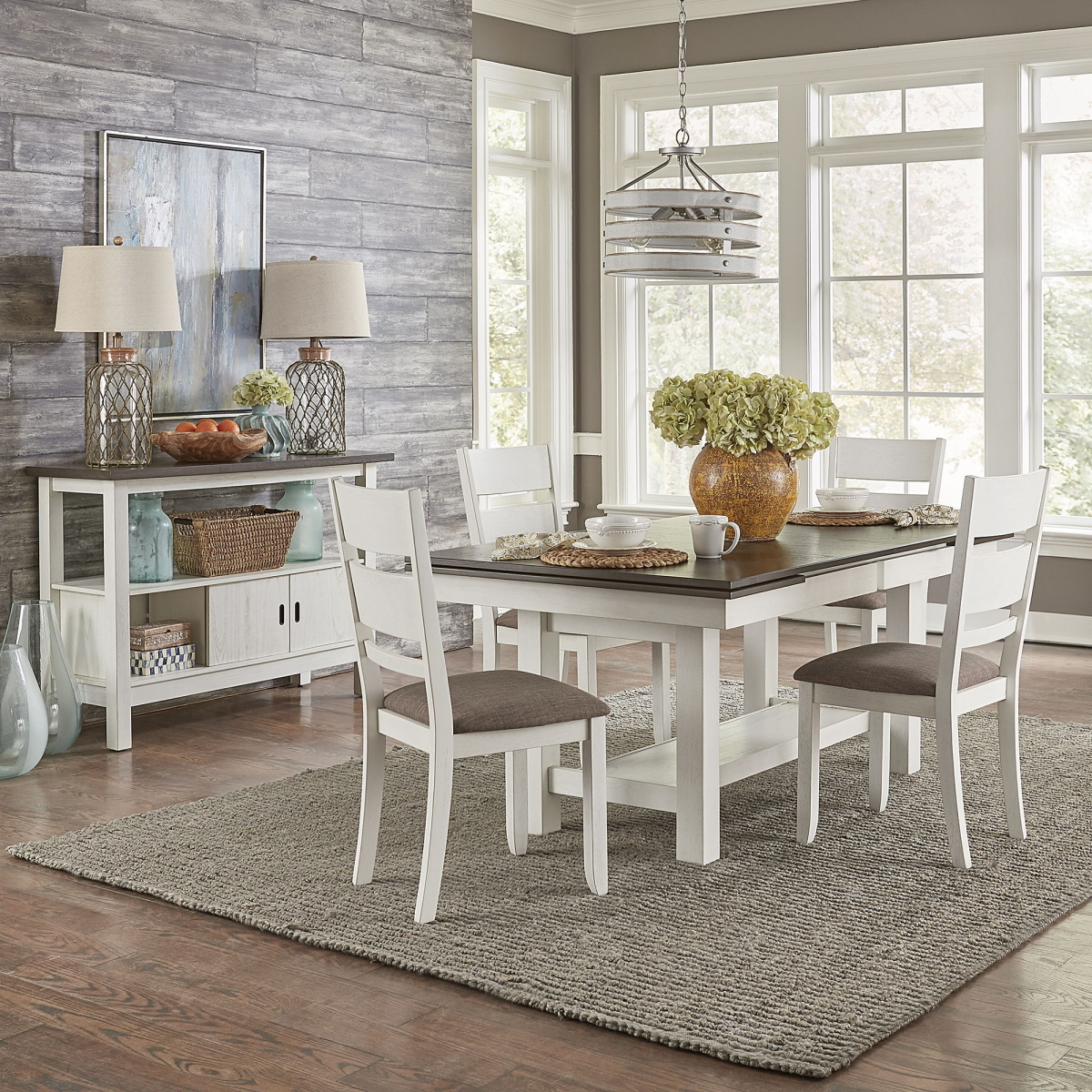 bd73889a92cddb36b3bb3453fdd4aecf Brook Bay - 5 Piece Trestle Table Set - Textured White / Carbon Gray - Image 1
