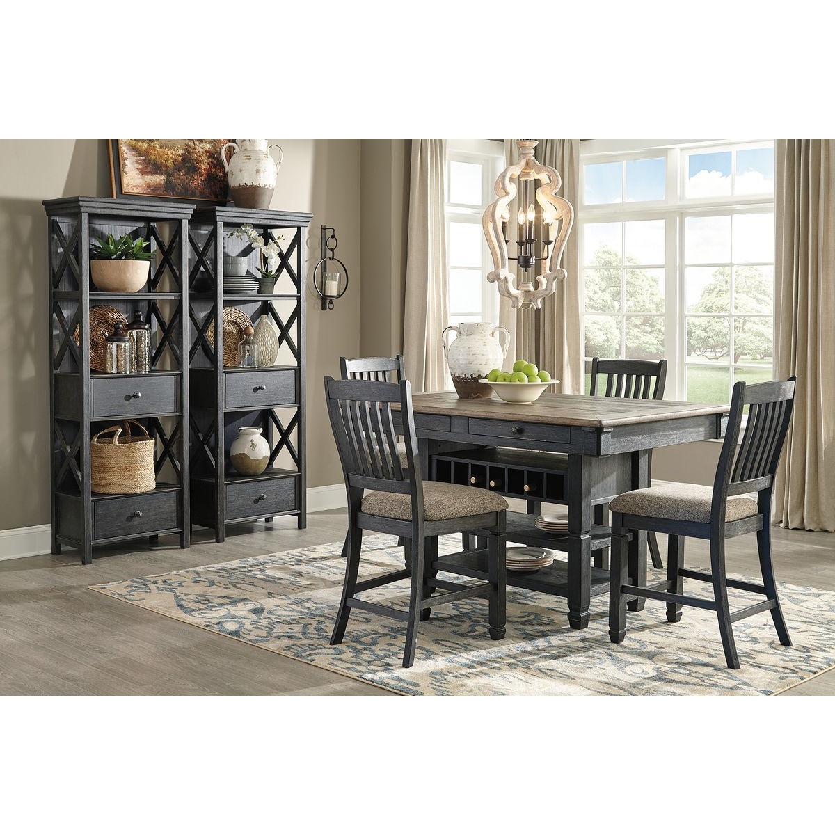 bfdd6e29f6e3aee4373433695dce9588 Tyler Creek - 7 Pc. - Counter Table, 4 Barstools, 2 Cabinets - Dark Gray - Image 1