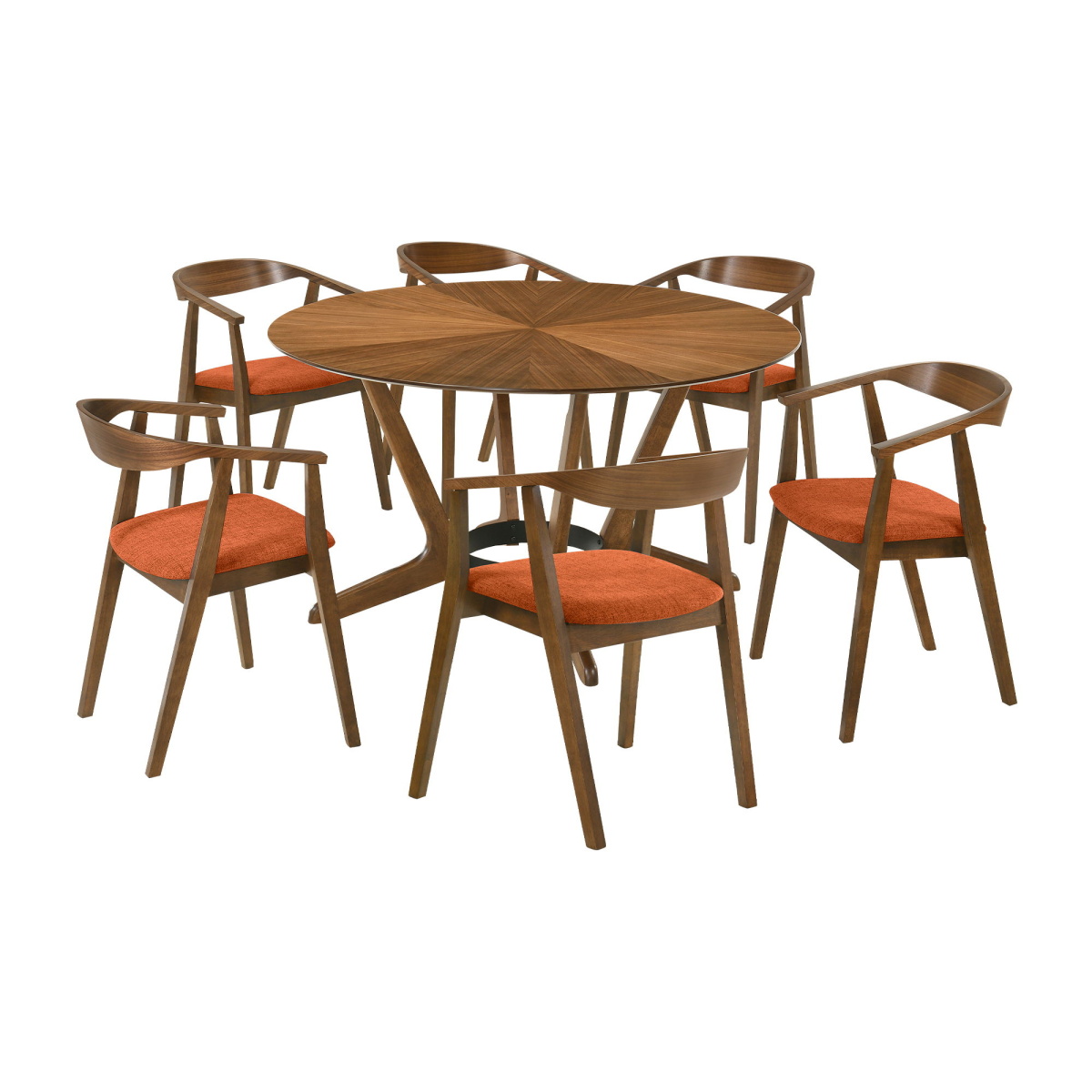 c5e85397f695137ad749fbec039d3596 Santana - 7 Piece Round Dining Table Set - Orange / Walnut - Image 1