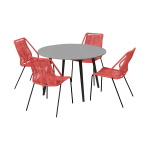 Kylie And Clip - Outdoor Patio 5 Piece Dining Set - Brick Red / Black Eucalyptus