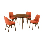 Arcadia - Round 5 Piece Dining Set - Orange / Walnut