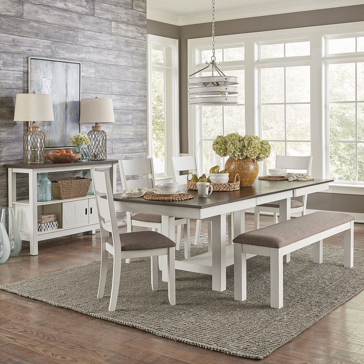 d249b695218687833437c40cf14a16c6 Brook Bay - 6 Piece Trestle Table Set - Textured White / Carbon Gray - Image 1