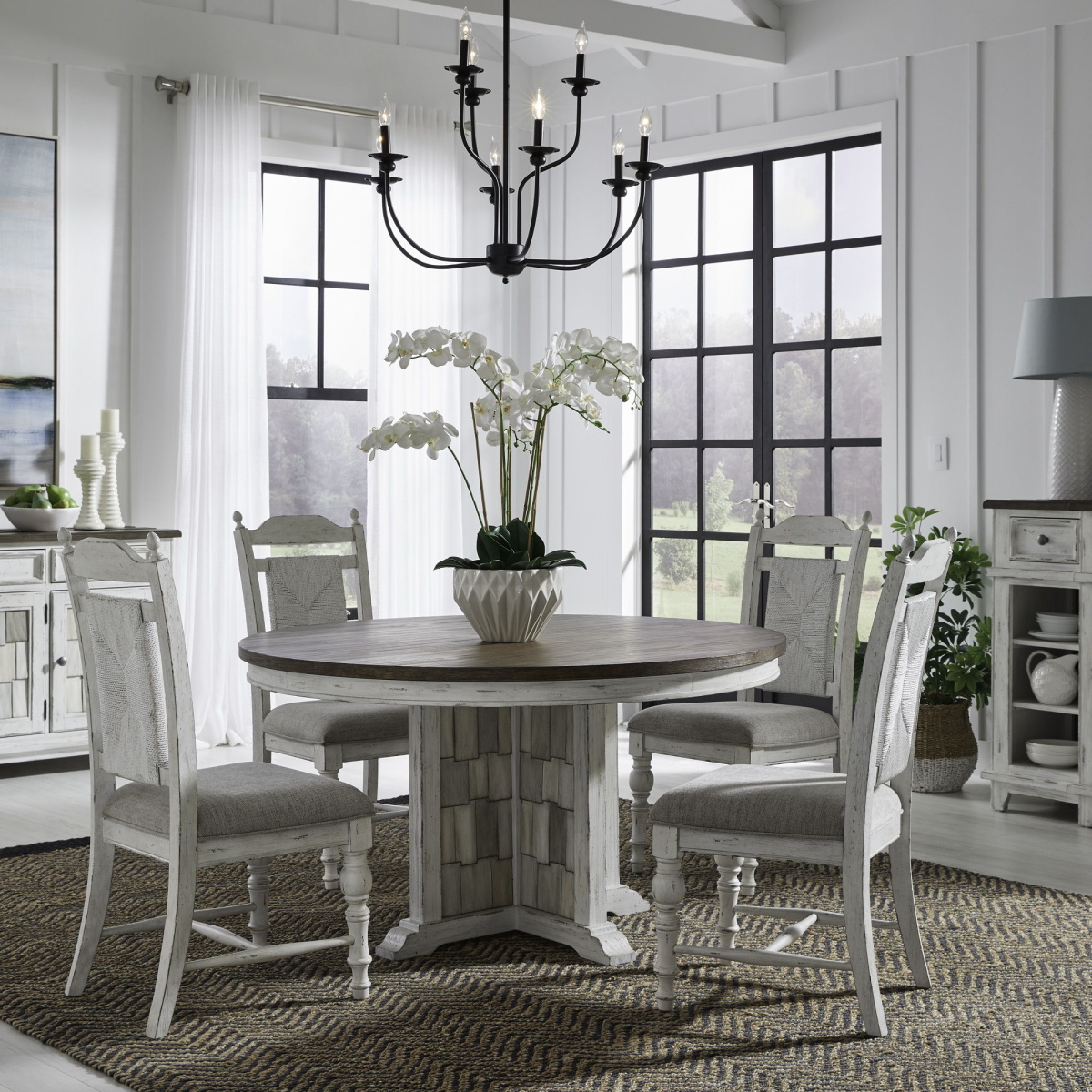 d2e5199dd761d0fb97bedb4a0728eb34 River Place - 5 Piece Pedestal Table Set - White - Image 1