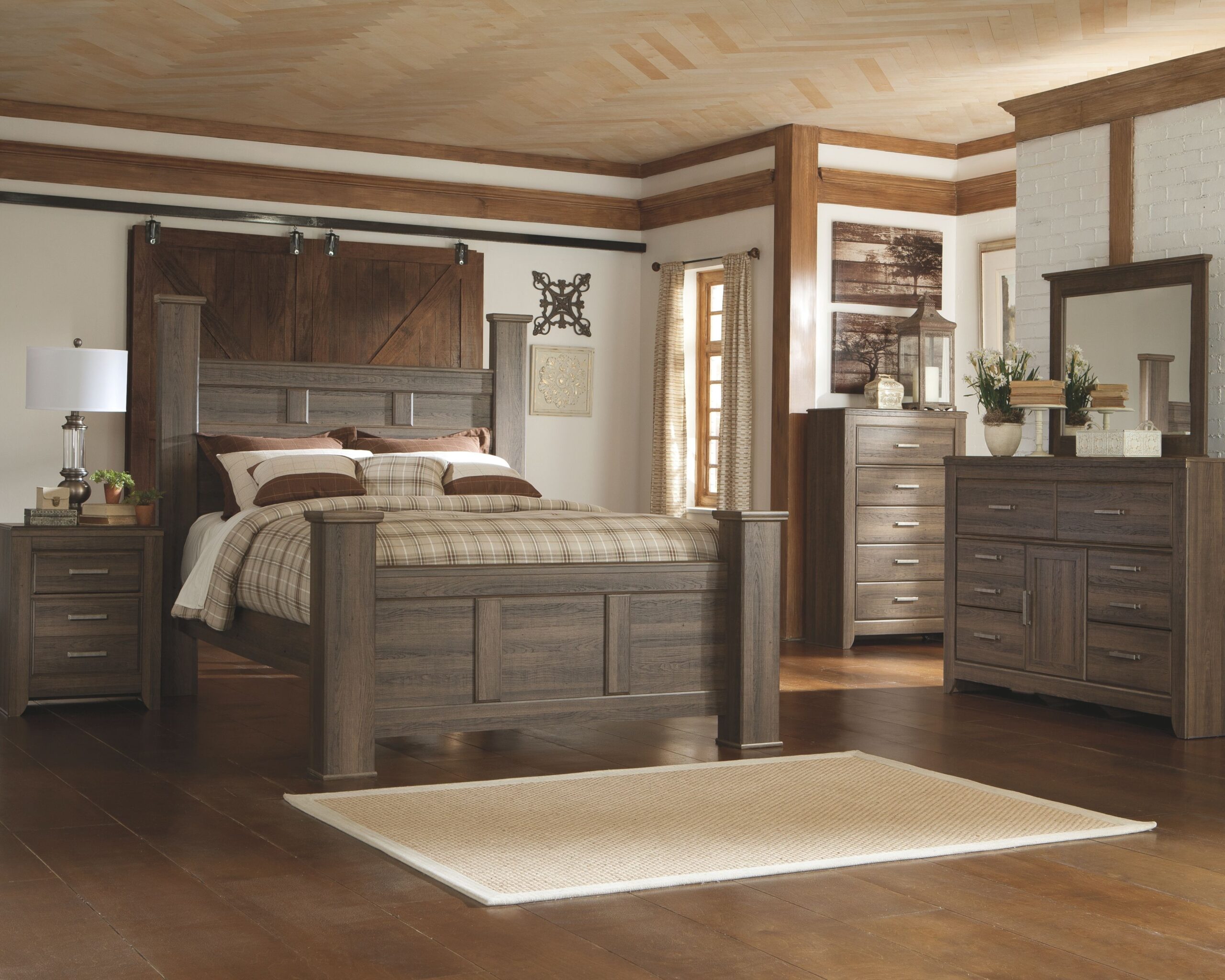 d407b11d2dcc6f64ecf28babe0b3dc3f Juararo - 5 Pc. - Dresser, Mirror, Queen Poster Bed, 2 Nightstands - Dark Brown - Image 1