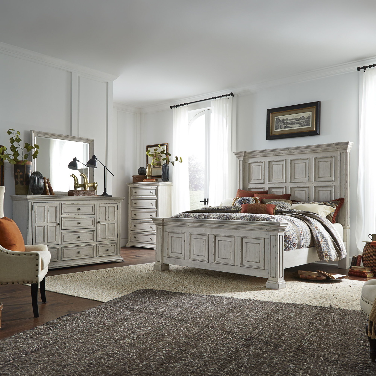 d75a86f530b627c9da7ab269bf4ed825 Big Valley - 4 Piece Bedroom Set (Queen Panel Bed, Dresser & Mirror, Chest) - Whitestone - Image 1