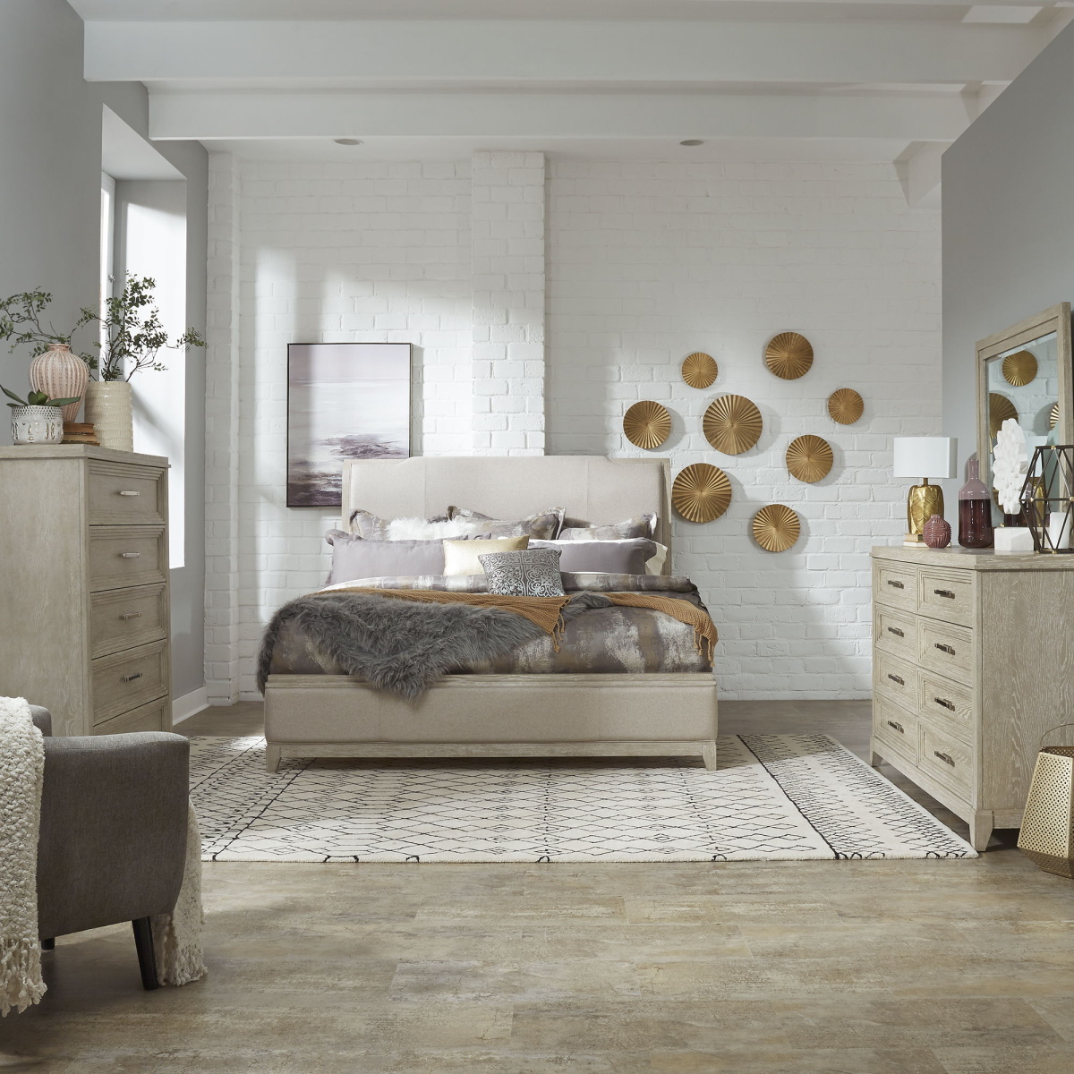 da22cefafb1f32d5669b955bd4c210ff Belmar - 4 Piece Bedroom Set (King Upholstered Bed, Dresser & Mirror, Chest) - Washed Taupe - Image 1