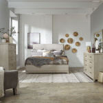 Belmar - 4 Piece Bedroom Set (King Upholstered Bed, Dresser & Mirror, Chest) - Washed Taupe