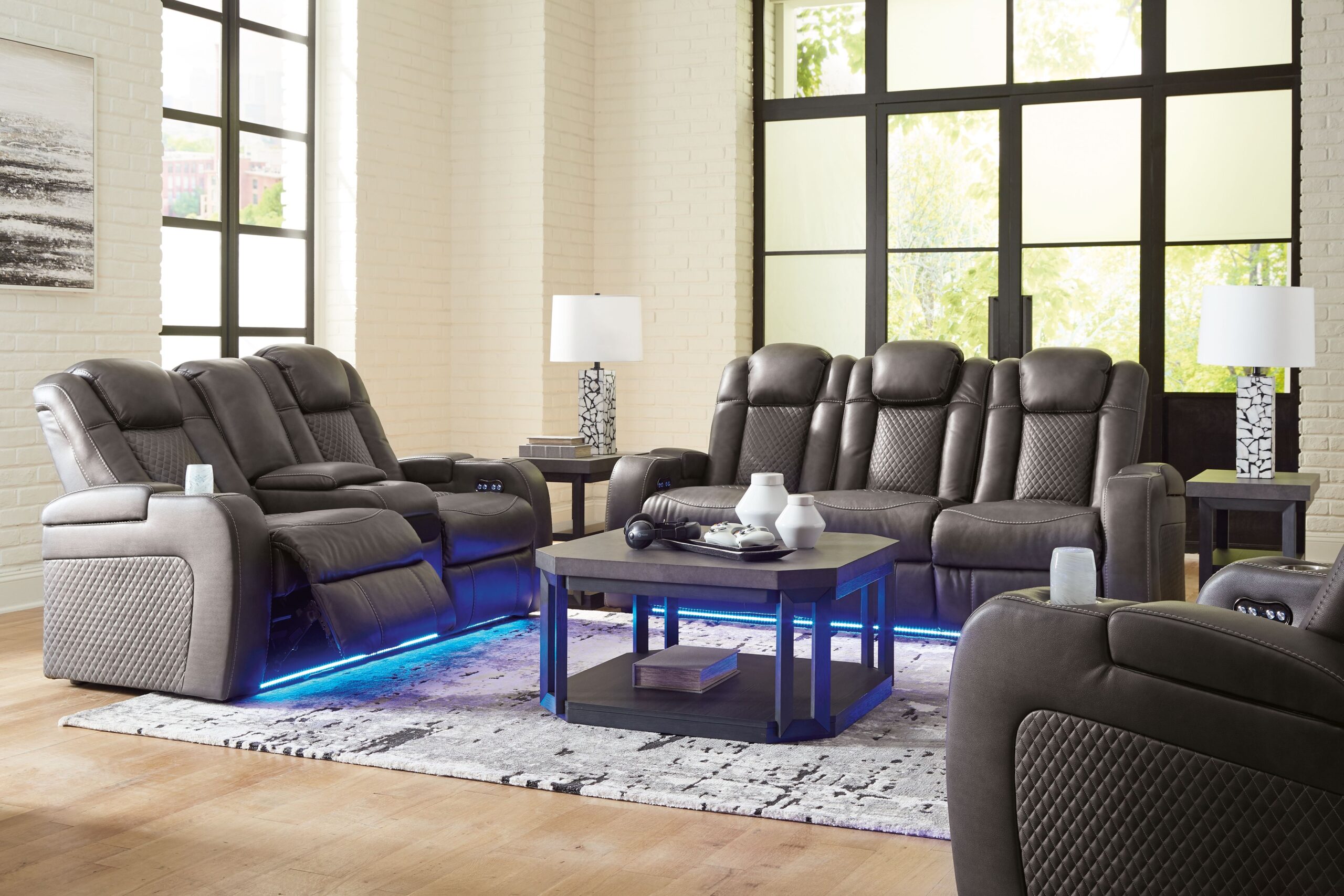 Fyne-Dyme - 3 Pc. - Power Reclining Sofa, Power Reclining Loveseat, Power Recliner - Shadow