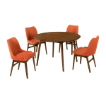 Arcadia - Round 5 Piece Dining Set - Walnut / Orange