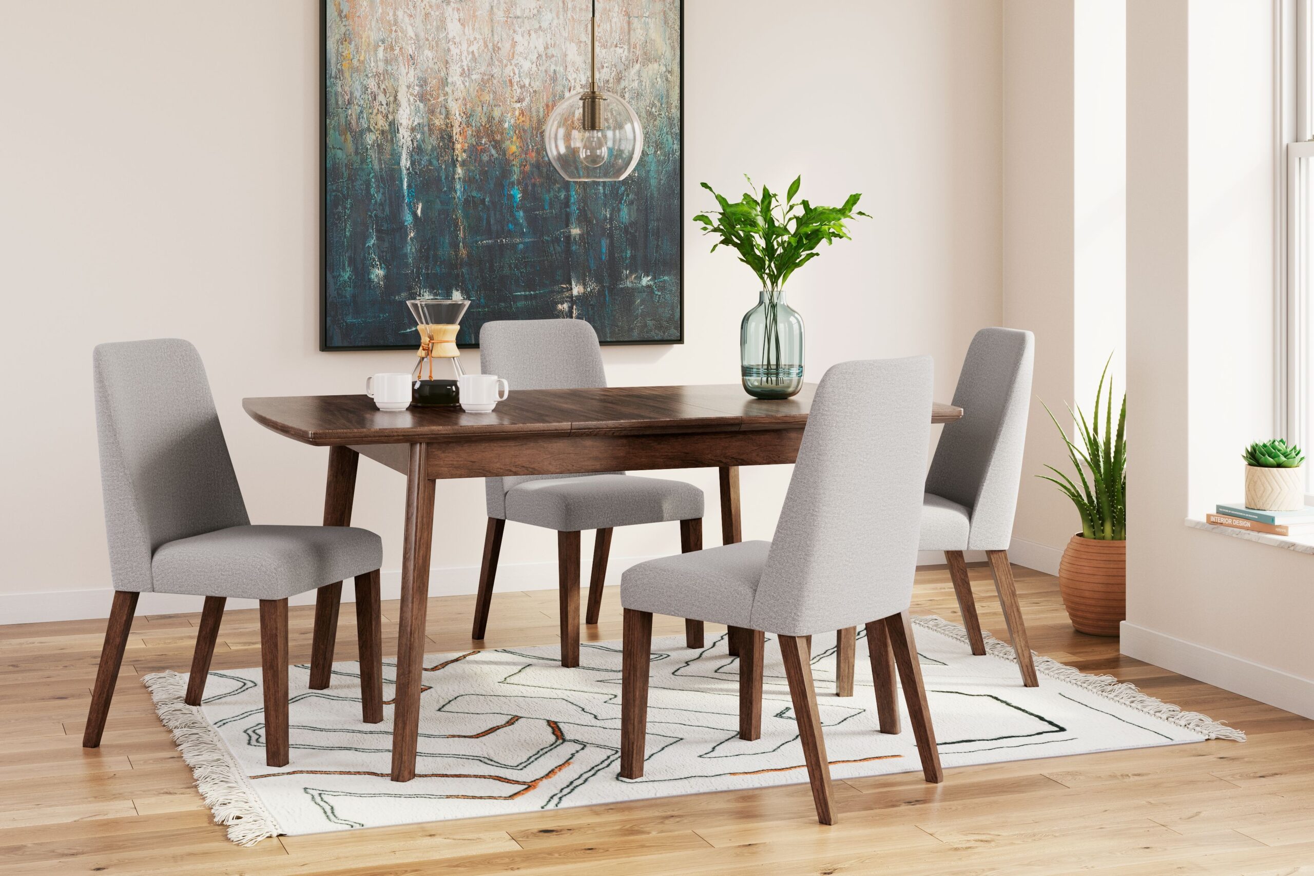 Lyncott - 5 Pc. - Butterfly Extension Table, 4 Side Chairs - Brown / Gray