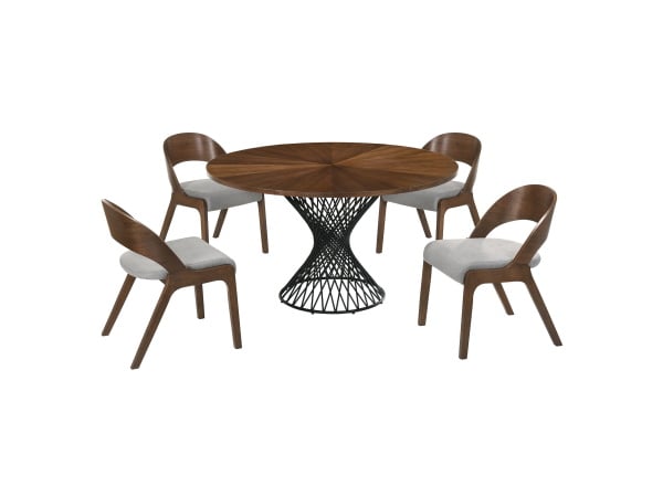 Cirque And Polly – 5 Piece Round Dining Set – Walnut Dining Sets Direct Express