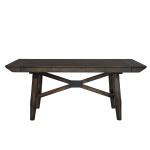 Double Bridge - 5 Piece Trestle Table Set - Dark Brown - Upholstered Chairs - Image 3