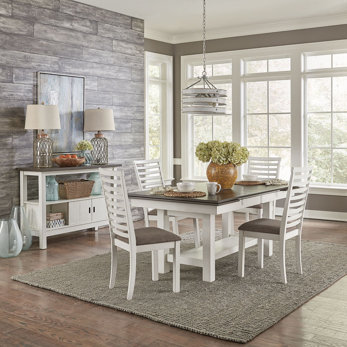ed03af4d511e31298c6a3545ed932ee6 Brook Bay - 5 Piece Trestle Table Set (Ladder Chair Back) - Textured White / Carbon Gray - Image 1