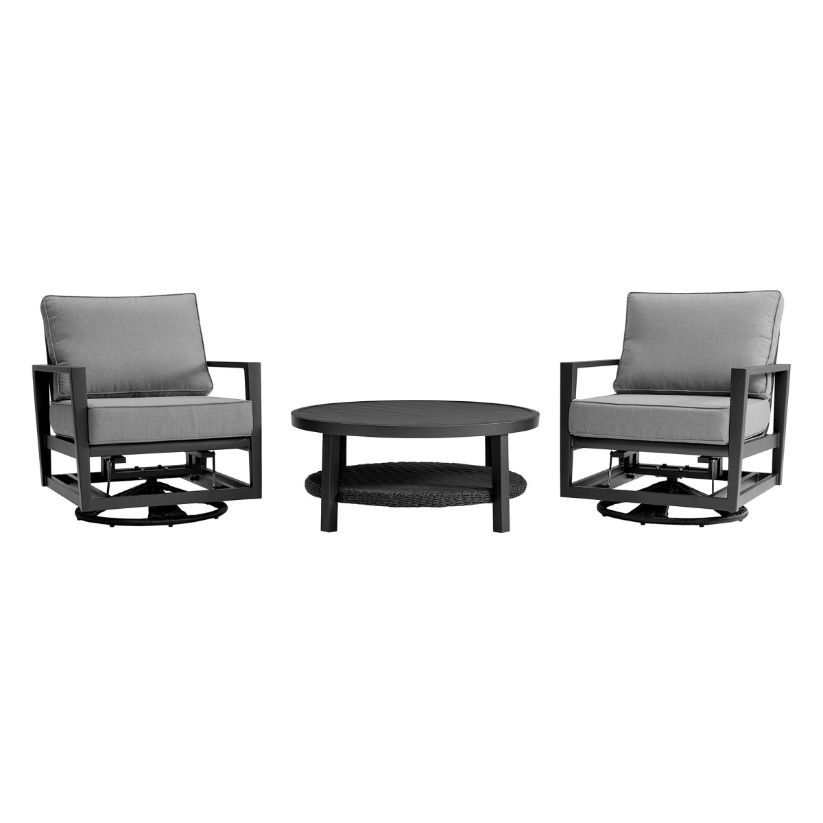 ef5782ce8cc7f4950e51bc7be8d39a75 Cayman - 3 Piece Aluminum Outdoor Seating Set With Cushion - Black / Dark Gray - Image 1