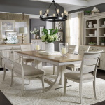 Farmhouse Reimagined - 6 Piece Trestle Table Set (Ladder-Back Upholstered Chairs) - White
