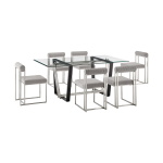 Kai Anastasia - 7 Piece Rectangular Glass Dining Table Set - Brushed Silver / Light Gray