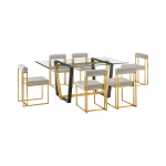 Kai Anastasia - 7 Piece Rectangular Glass Dining Table Set - Gold Brushed / Taupe
