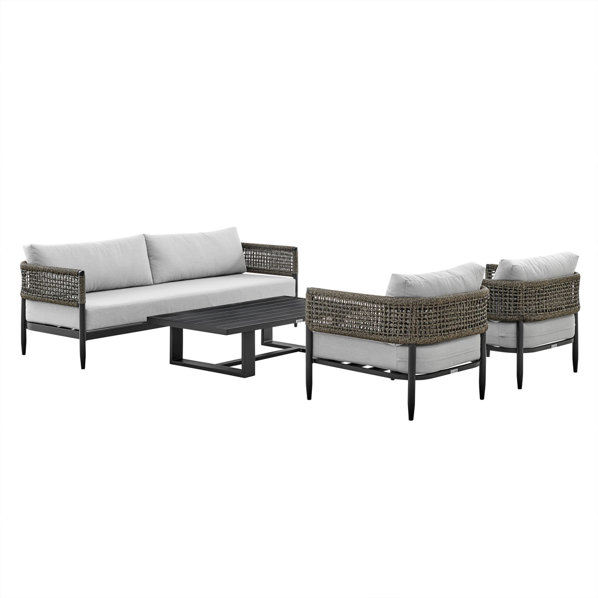 f1de5973222f0f992c8772bfbb061fa3 Alegria - 4 Piece Outdoor Black Aluminum & Rope Conversation Set With Cushions - Light Gray - Image 1