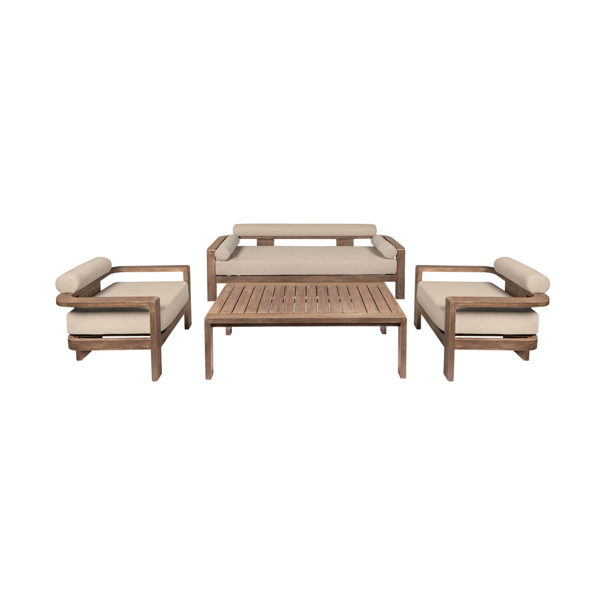 f4ac26eb5d89d38fb711815069cf5f3a Relic - 4 Piece Outdoor Patio Conversation Set - Weathered Eucalyptus / Taupe - Image 1