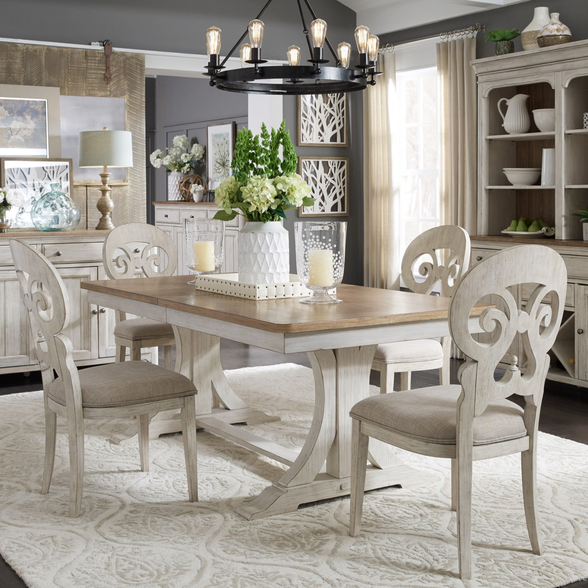 f4e5254c5b656b20c928f0e1c8b43aed Farmhouse Reimagined - 7 Piece Trestle Table Set - White - Image 1