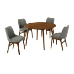 Arcadia And Azalea - Round 5 Piece Dining Set - Walnut / Charcoal