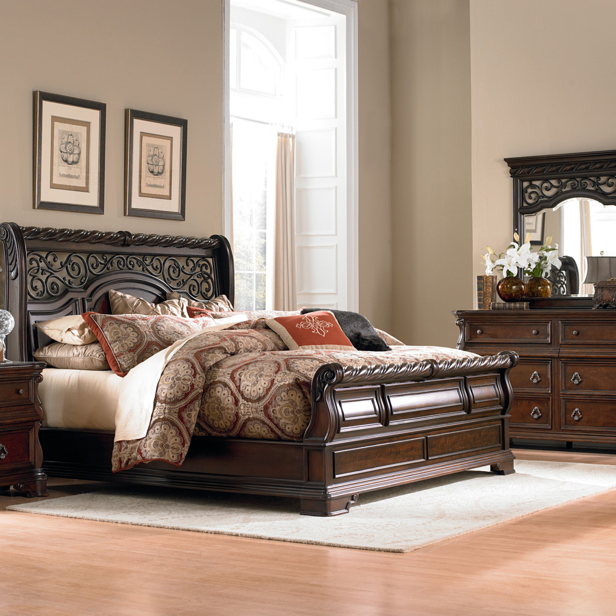 f94060d72765e155ed27ca1583a7b677 Arbor Place - 4 Piece Bedroom Set (California King Sleigh Bed, Dresser & Mirror, Chest) - Dark Brown - Image 1