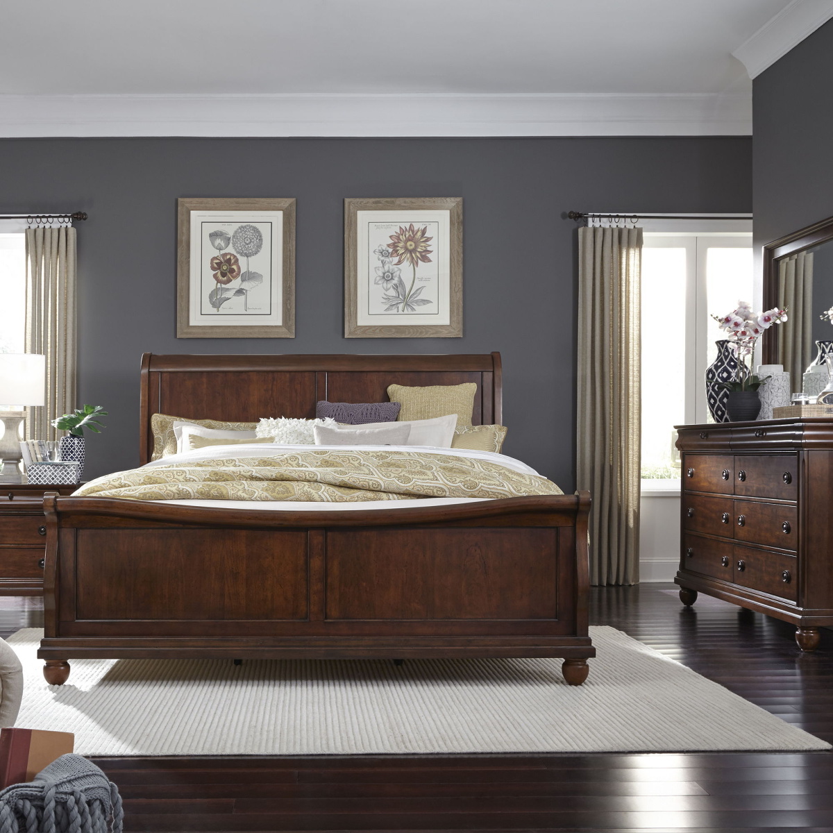 fac182123e460509b5c0478753a69854 Rustic Traditions - 4 Piece Bedroom Set (Queen Sleigh Bed, Dresser & Mirror, Nightstand) - Rustic Cherry - Image 1
