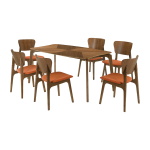 Kalia - 7 Piece Dining Set - Walnut / Orange