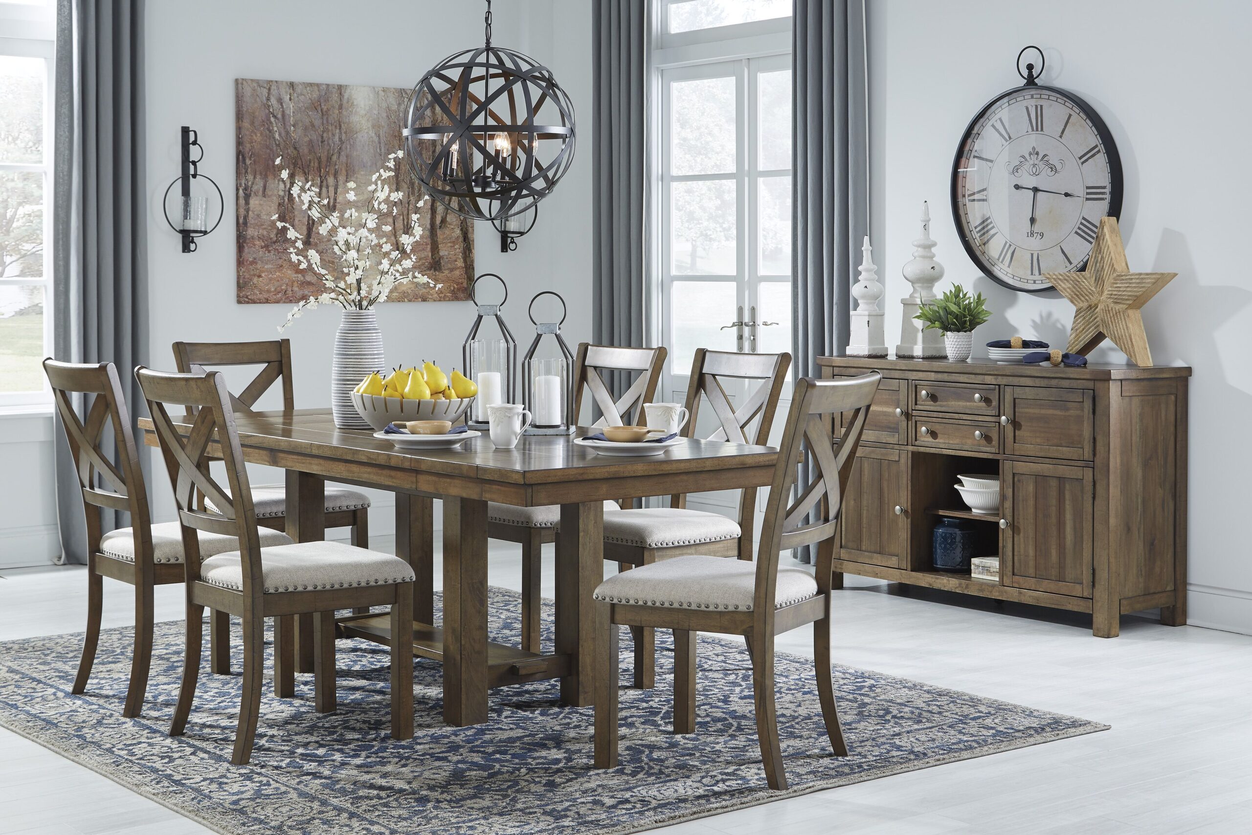 Moriville - 8 Pc. - Extension Table, 6 Side Chairs, Server - Dark Gray