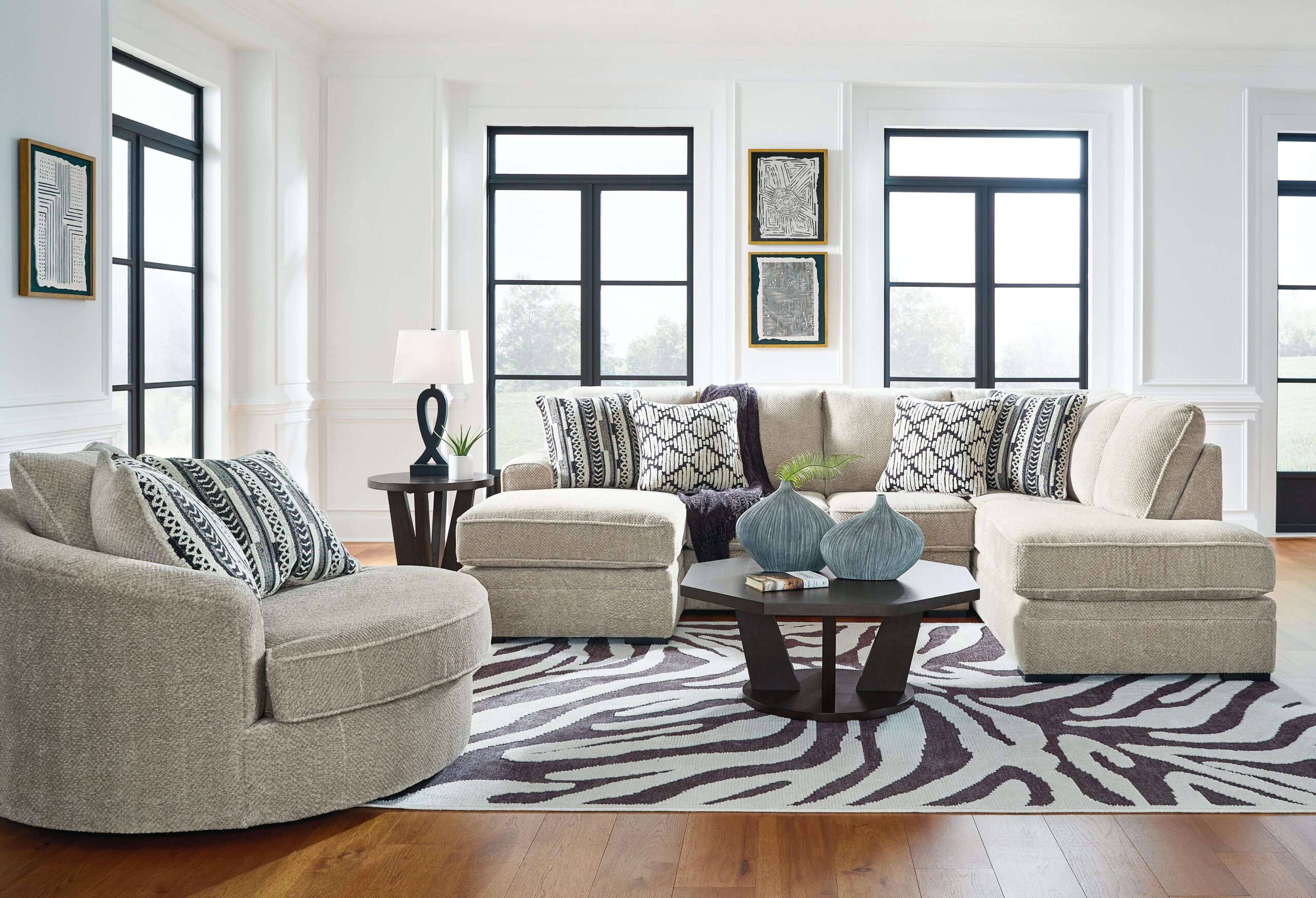 01dbfab868cc520235f183e8907f5993 Calnita - 3 Pc. - 2-Piece Sectional With Raf Corner Chaise, Oversized Swivel Accent Chair - Sisal - Image 1