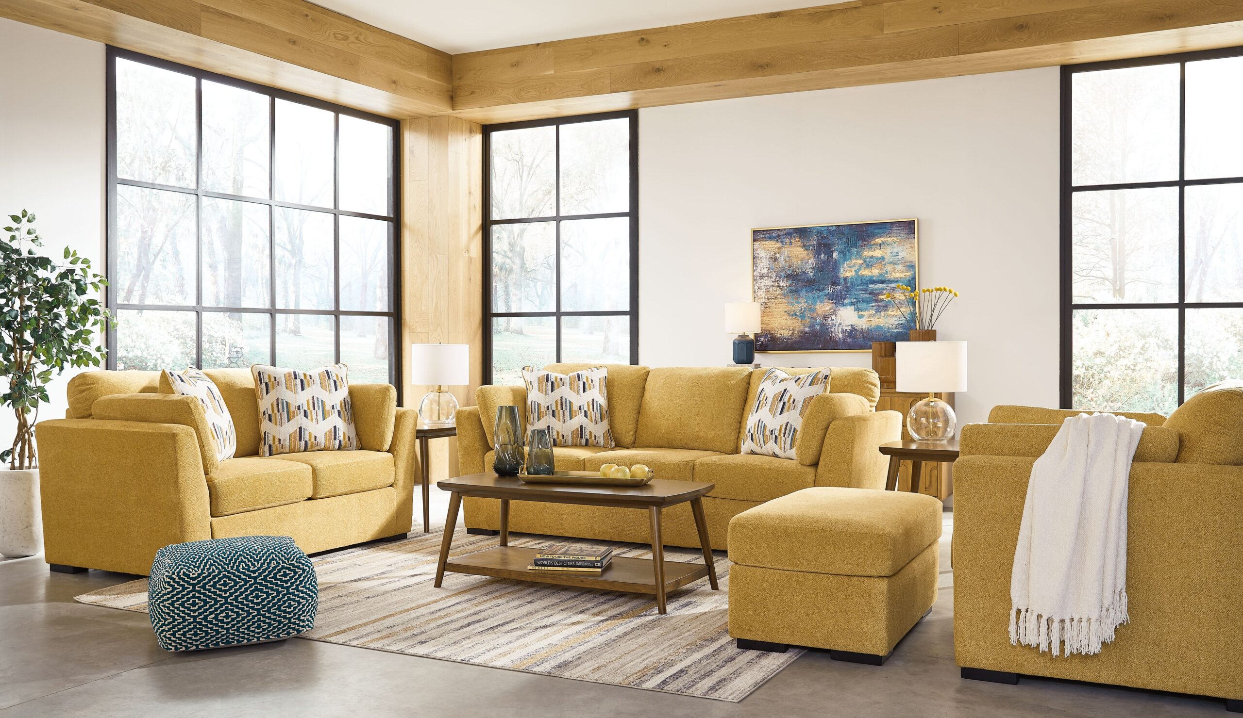 Keerwick - 4 Pc. - Sofa, Loveseat, Chair And A Half, Ottoman - Sunflower