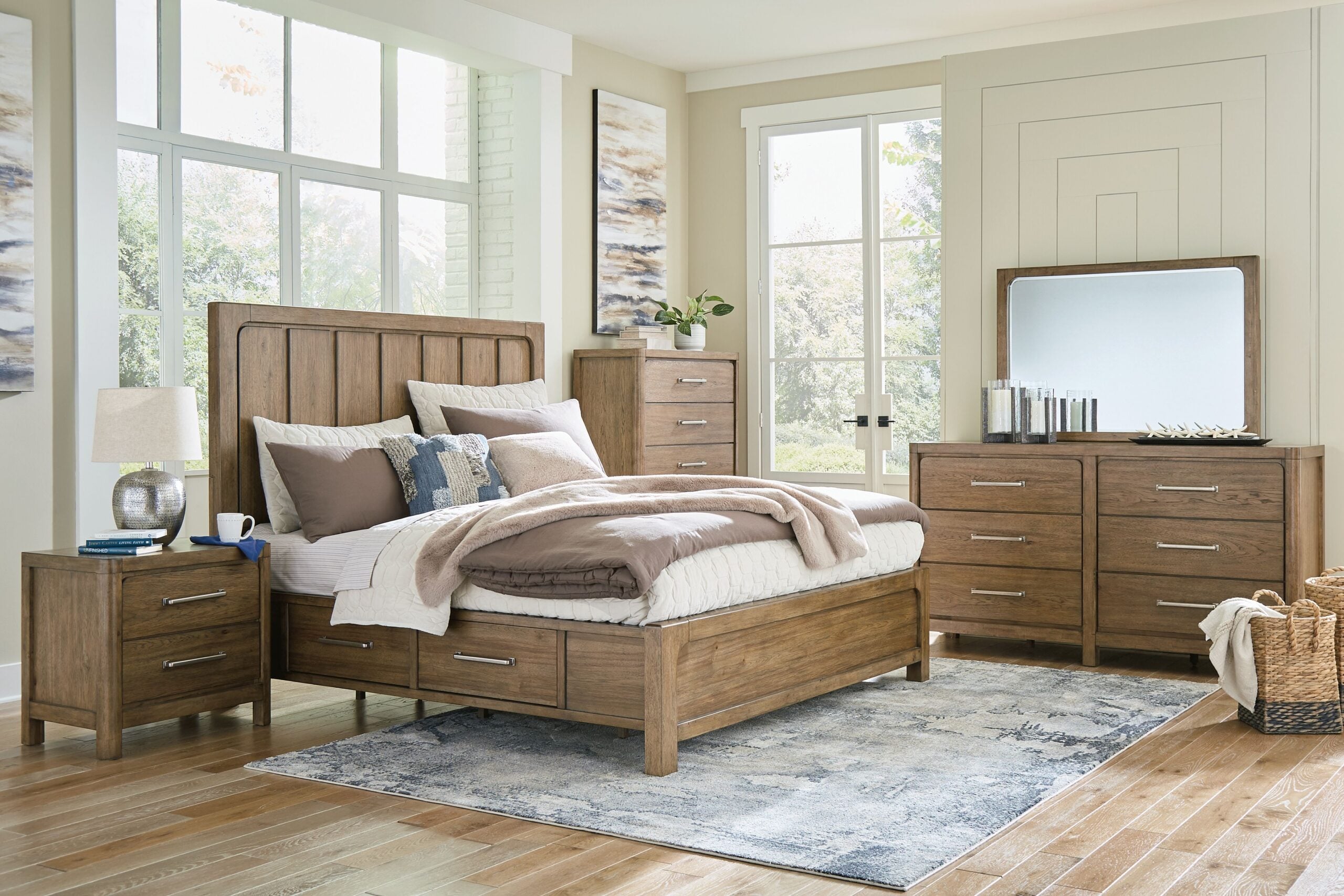 263e80b03bb0ba996934e15b8c1c8f18 Cabalynn - 7 Pc. - Dresser, Mirror, Chest, Queen Panel Bed With Storage - Light Brown - Image 1