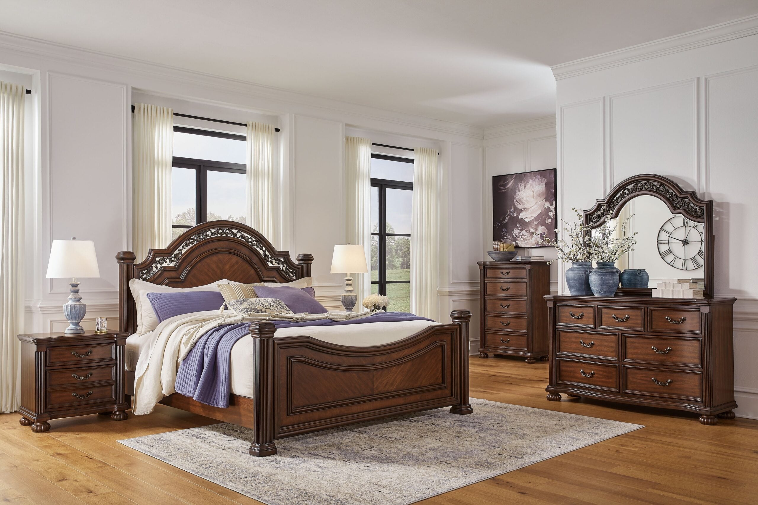 Lavinton - 7 Pc. - Dresser, Mirror, King Poster Bed, 2 Nightstands - Brown