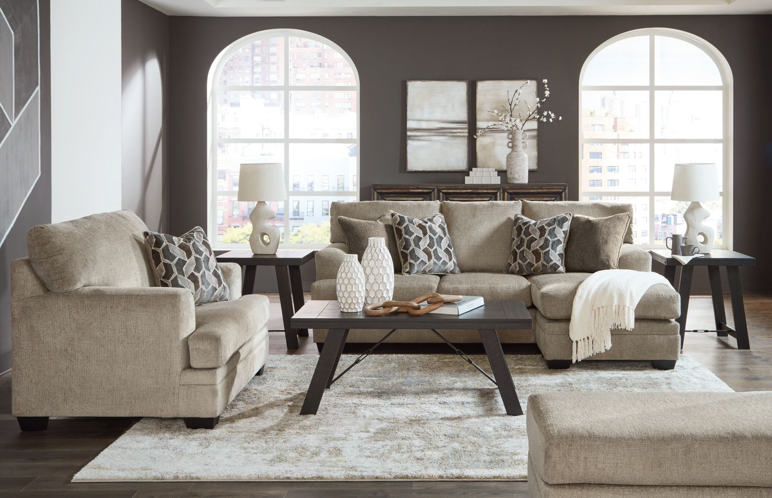 Stonemeade - 3 Pc. - Sofa Chaise, Chair And A Half, Ottoman - Taupe