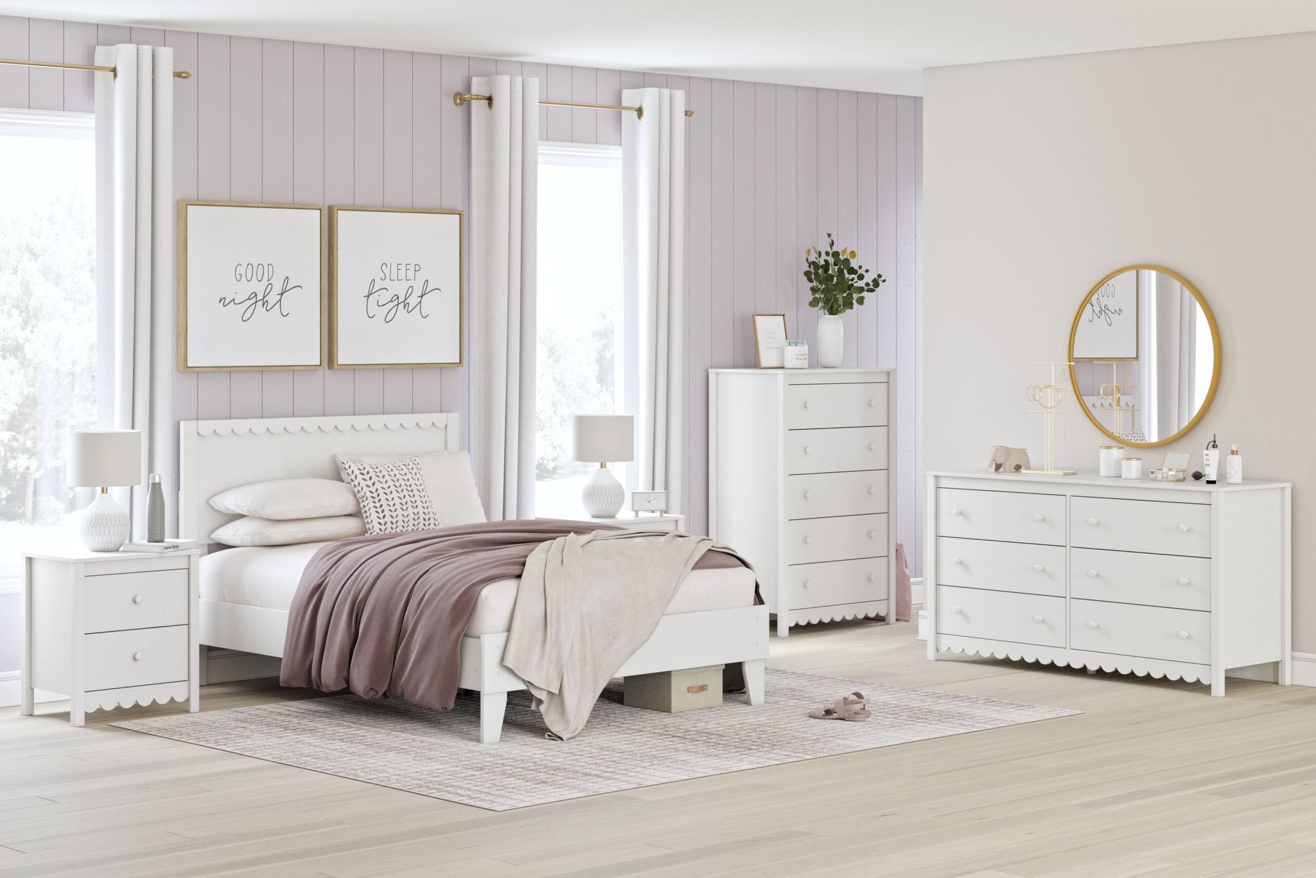 Hallityn - 6 Pc. - Dresser, Chest, Full Panel Platform Bed, 2 Nightstands - White