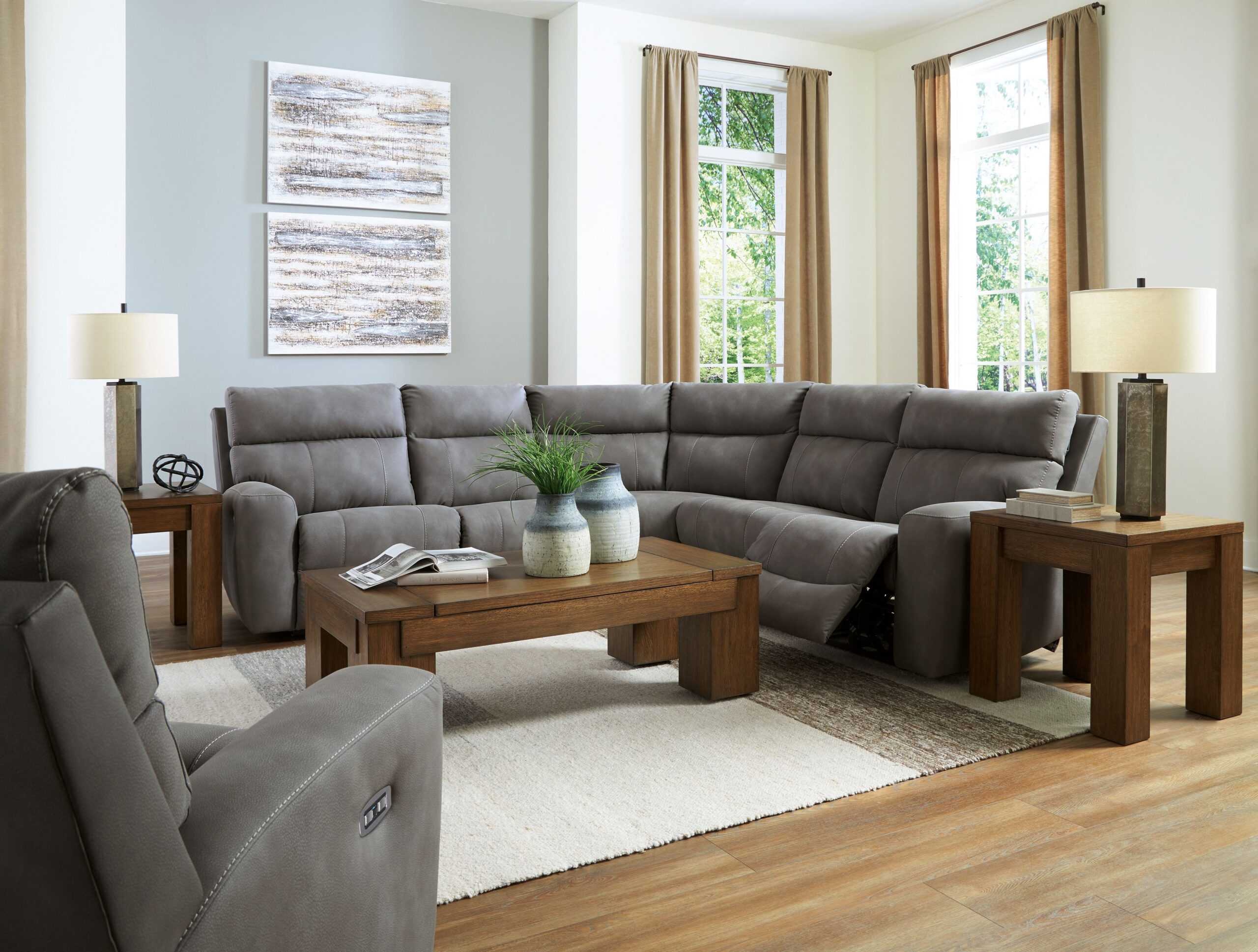 Next-Gen Durapella - 6 Pc. - 5-Piece Power Reclining Sectional, Power Recliner - Slate